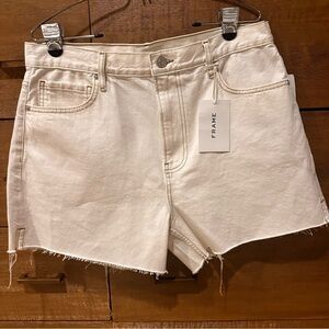NEW Frame Denim Le Super High Frayed Off White Jean Shorts Size 31